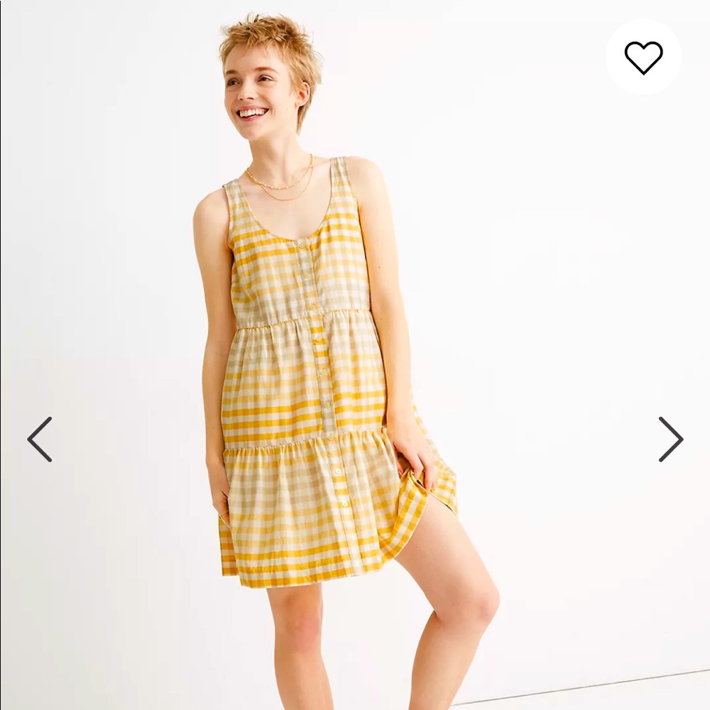 Madewell button front tiered mini dress in gingham EUC